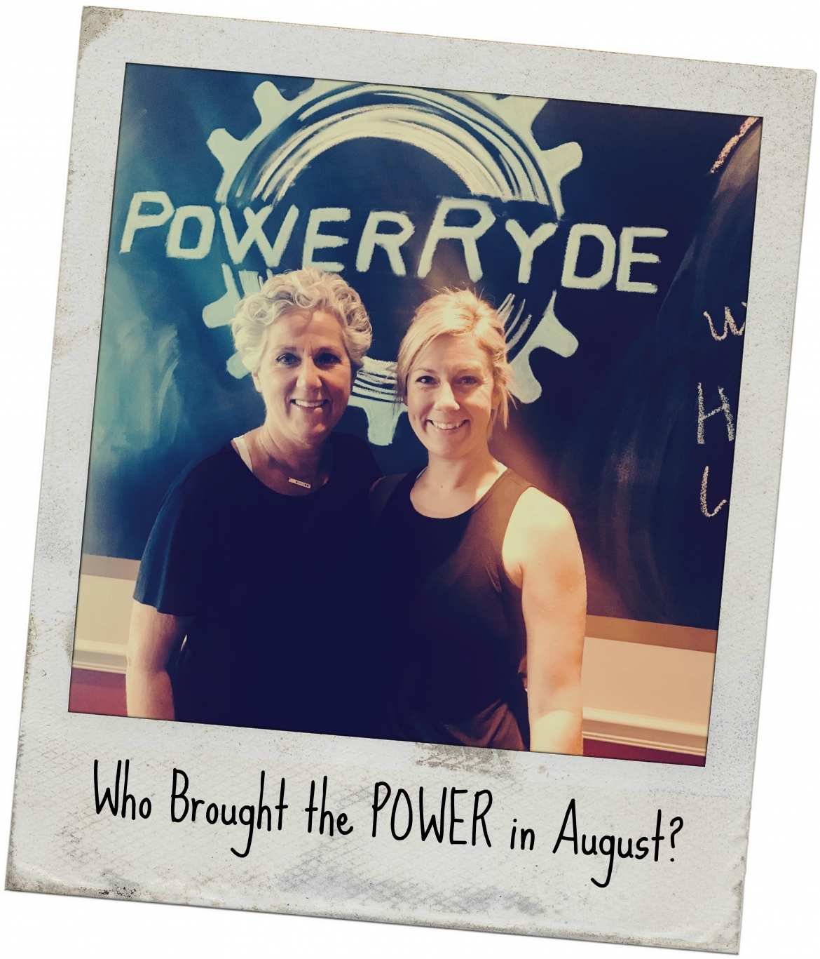 Polaroid style picture of Paula and Barkley with 'Who Brought the POWER in August'?